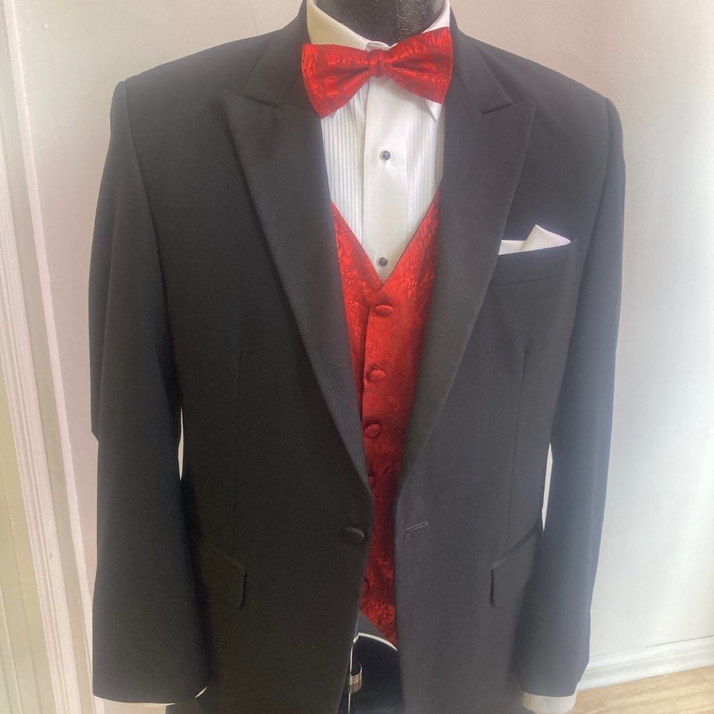 Men's Jean Ives Black Tuxedo Single Button Jacket -Weddings Affordable Tux-Prom
